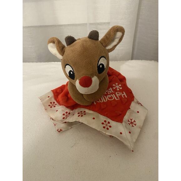 Rudolph Red Nosed Reindeer Lovey Rattle Security Blanket MY FIRST RUDOLPH 12x12 - Picture 7 of 10